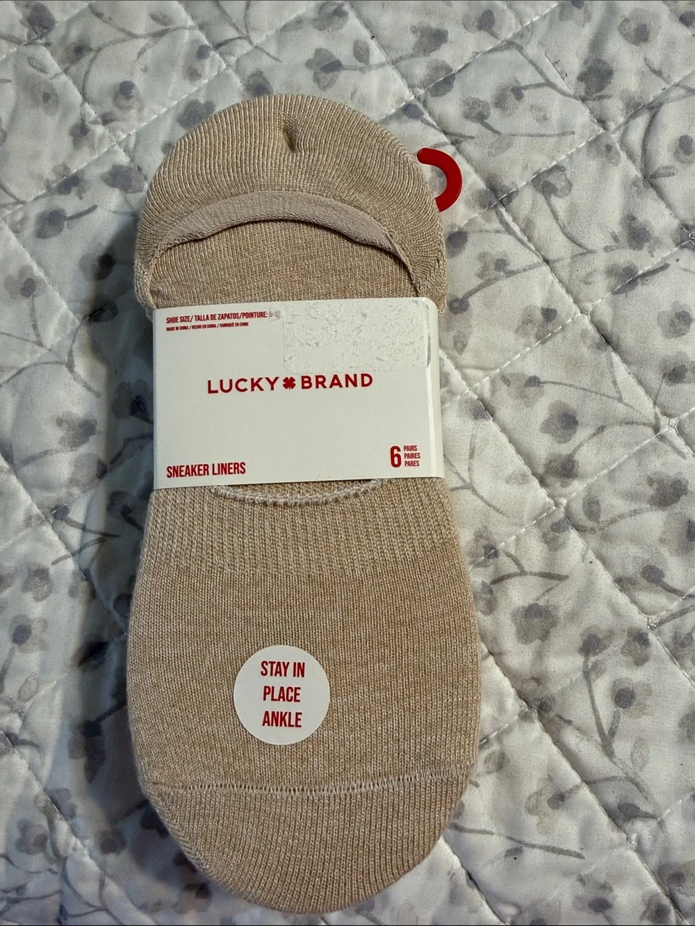 Lucky Brand Beige Low-Cut Sneaker Liner Socks - Stay-In-Place Ankle